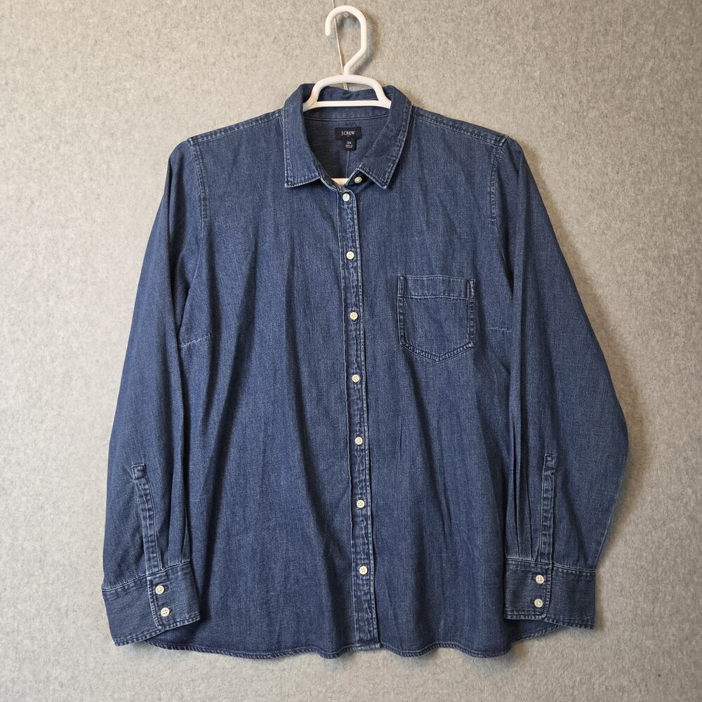 NWT J.CREW 100% Cotton Classic Blue Denim LS Button Up Top Women's Plus Size 3X